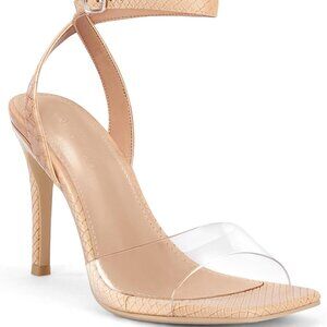 Women's Clear Heels Sandals PVC Ankle Strap Square Toe 4.3 Inch Stiletto